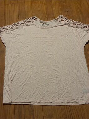 Lovesick Pale Pink Short Sleeve Top with Lattice Shoulder Detail